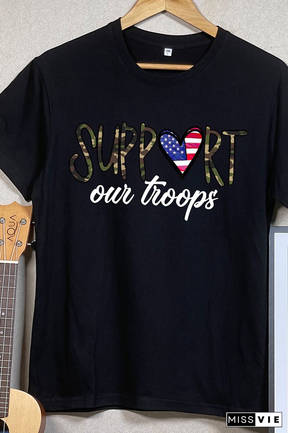 Support Our Troops Printed Graphic Tees for Women Wholesale Short Sleeve T shirts Top