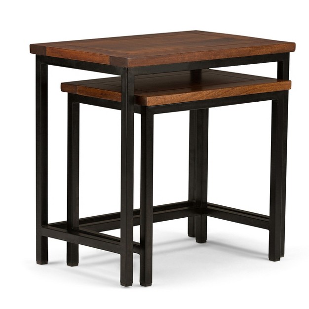 Rhonda Solid Mango Wood Nesting Side Table Dark Cognac Brown Wyndenhall