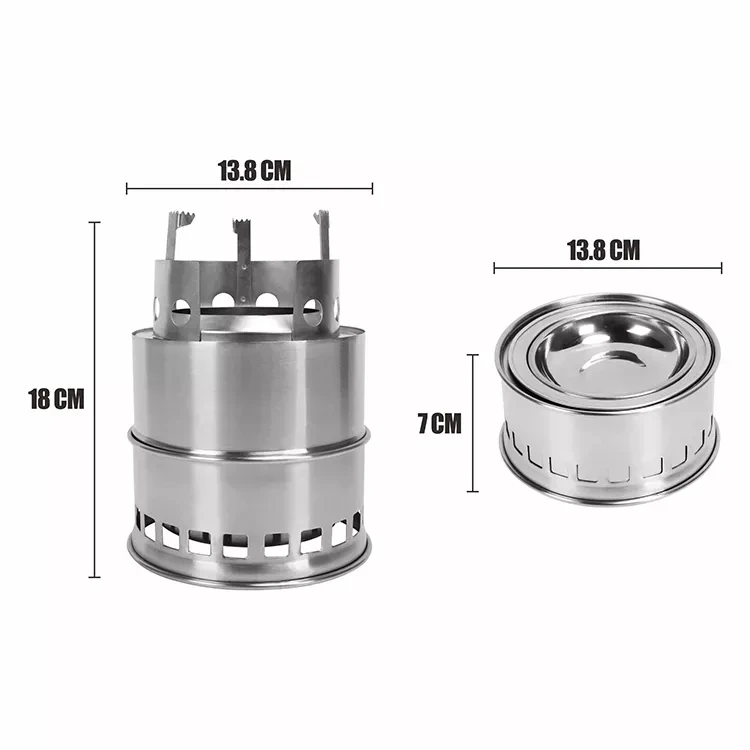 LARIBON Portable stainless steel hiking camping picnic stove detachable windproof clip wood fire burning stove