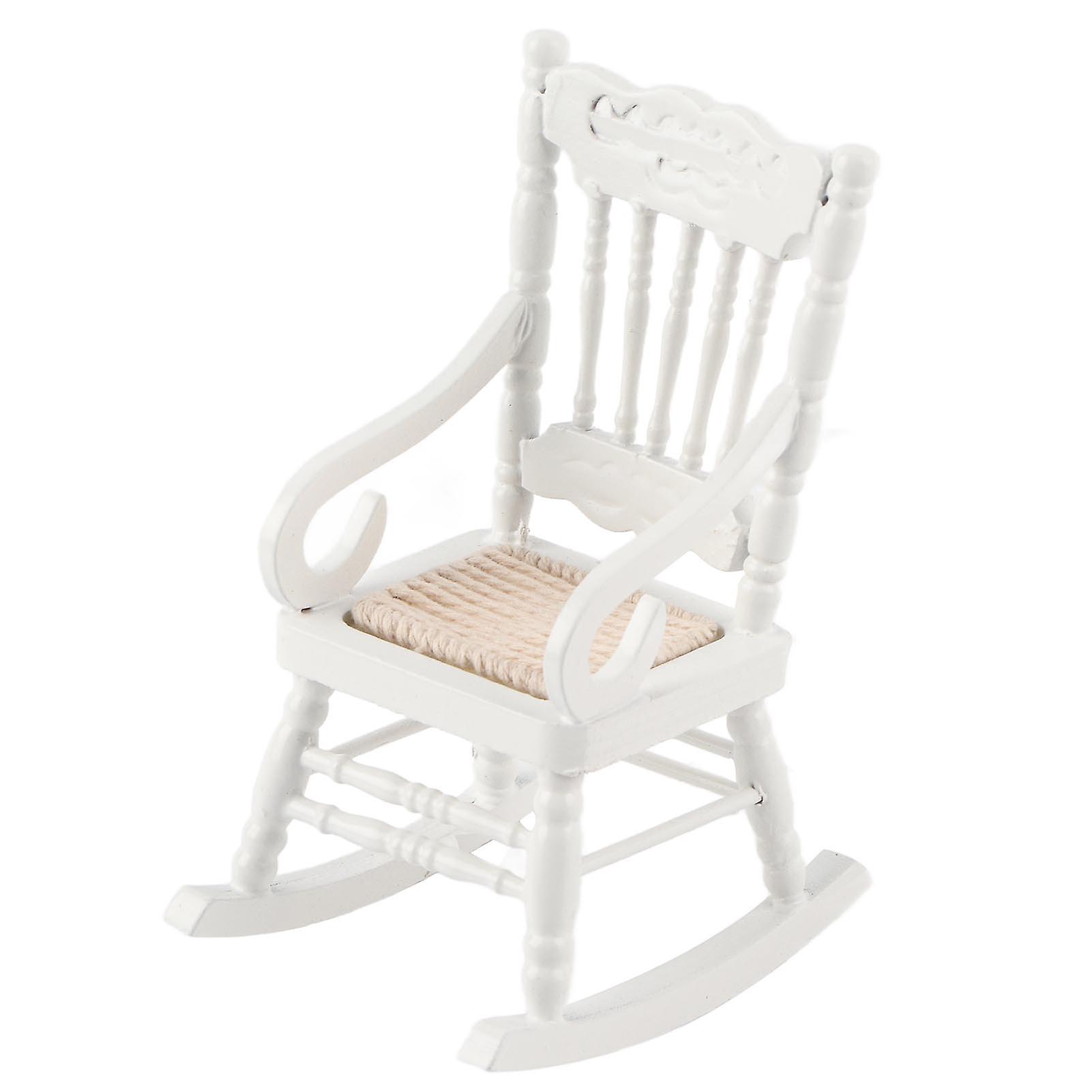 1:12 Dollhouse Miniature Furniture Wooden Rocking Chair For Dolls House Decor Toys (white)