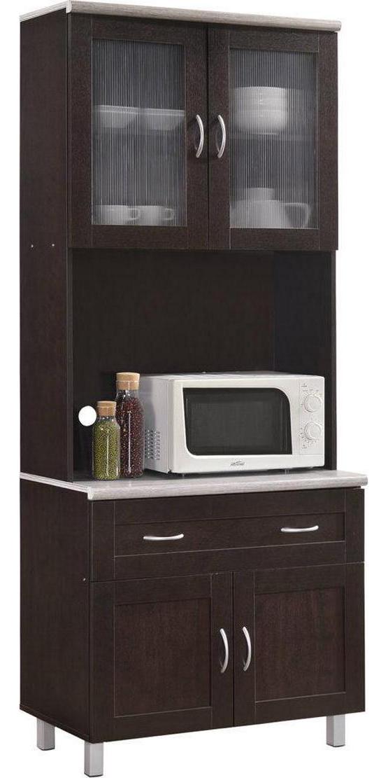 Hodedah Tall Kitchen Cabinet， Chocolate-Grey