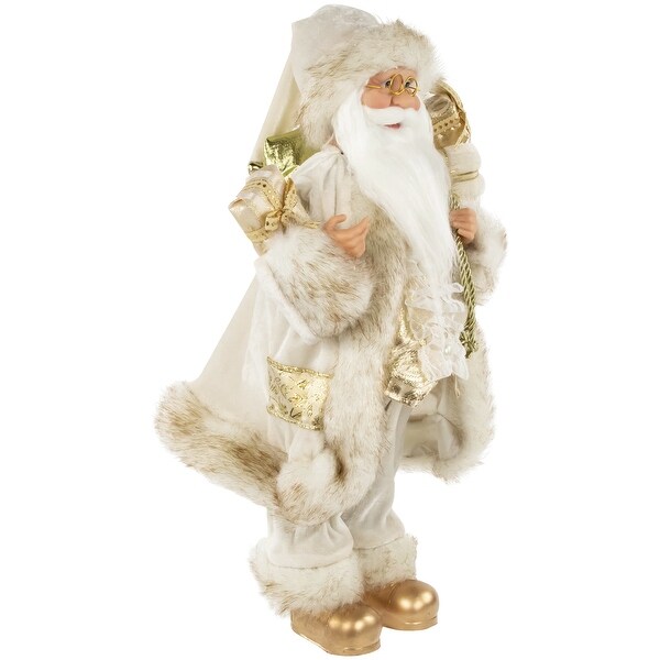 18 Ivory and Gold Santa Claus with Gift Bag Christmas Figure