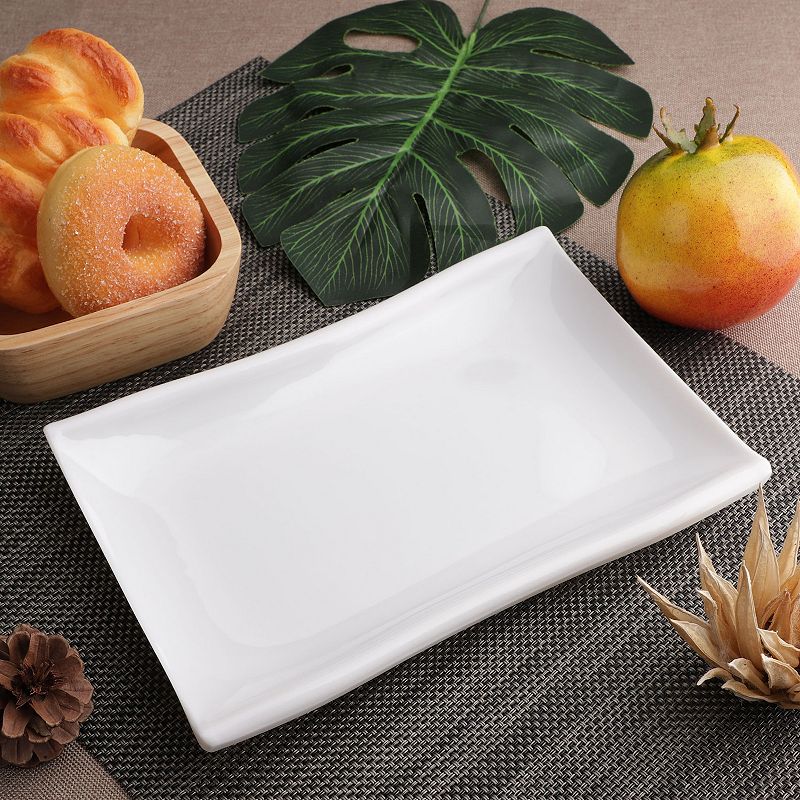 Household Rectangle Design Dessert Food Appetizer Serving Plate Dish White