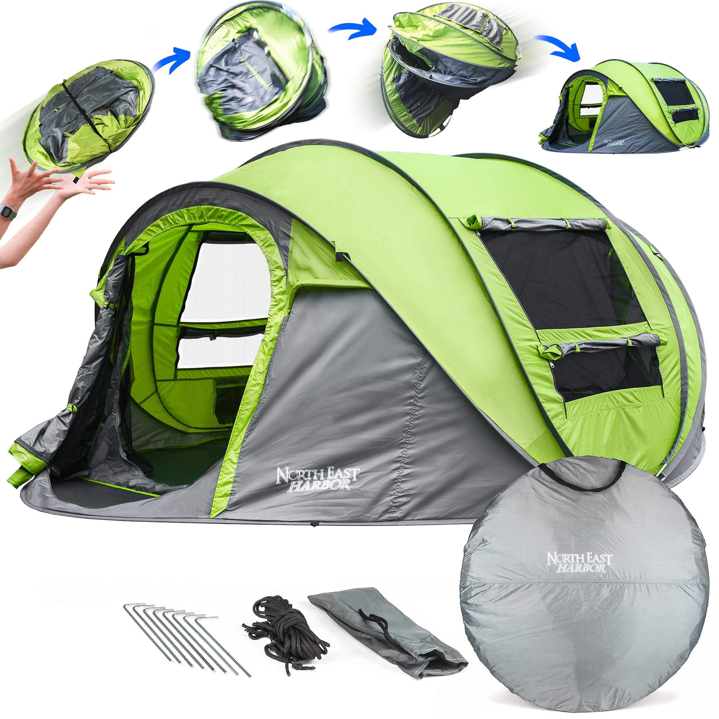 4 Person Easy Pop Up Tent Water-Resistant Lightweight Portable Camping Tent Instant Tent Quick Automatic Setup Family Tent with Porch Ideal for Camping， Backpacking， Hiking， Traveling， Beach， Festival