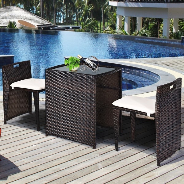 3 pcs Cushioned Outdoor Wicker Patio Set - Brown - 25.0