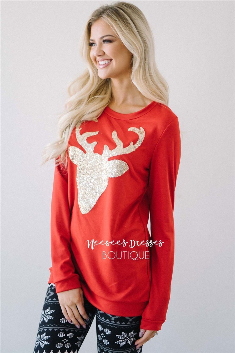 Gold Sequin Sparkly Reindeer Sweater