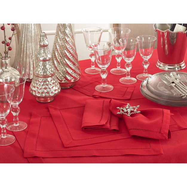 Hemstitched Design Border Dinner Napkins Red Saro Lifestyle