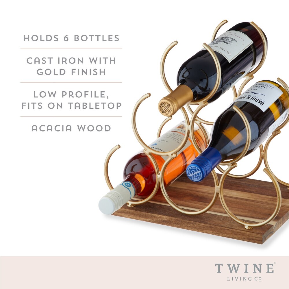 Twine Pyramid 6 Bottle Wood Wine Rack  Holds 6 Standard Wine Bottles  Wood Base  Gold