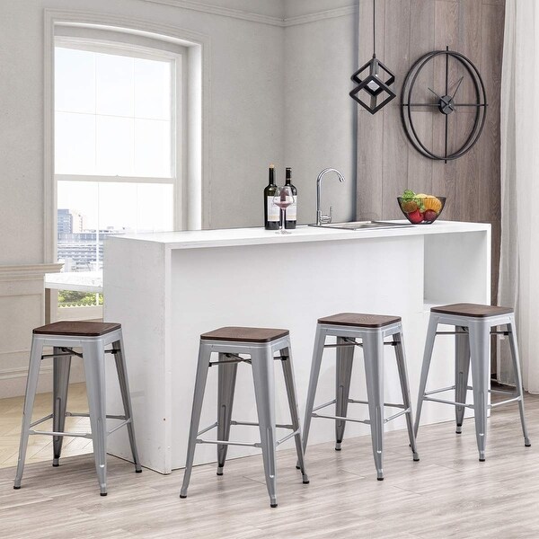 Andeworld Bar Stools 24 Inches ，Backless Bar Stools Set of 4