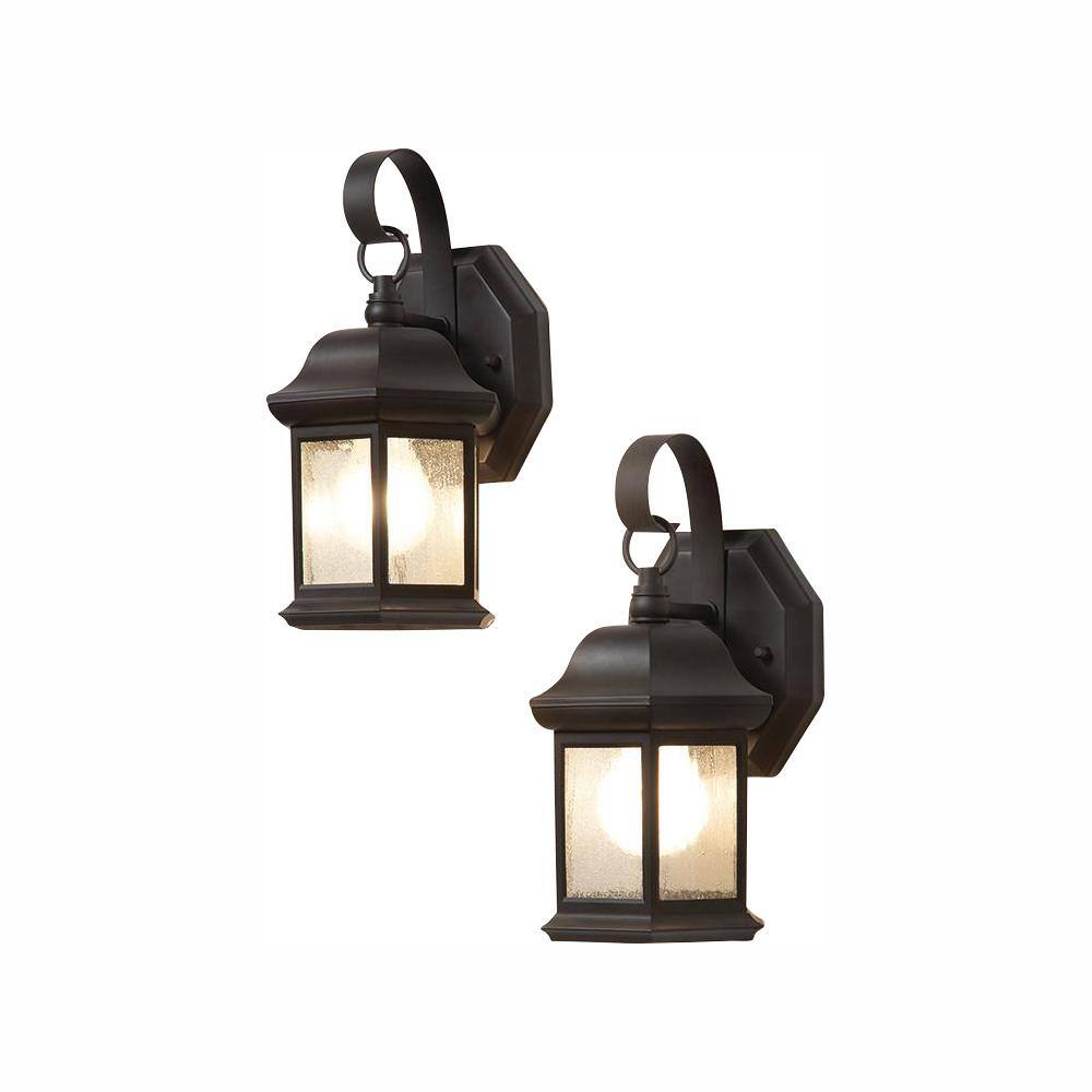 Hampton Bay 1-Light Bronze Outdoor Wall Light Fixture with Seeded Glass (2-Pack) TR T0784