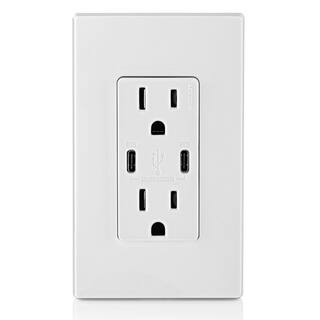 Leviton 15 Amp White Duplex Tamper-Resistant Outlets with 6 Amp USB Dual Type-C Power Delivery In-Wall Chargers R02-T5635-0BW