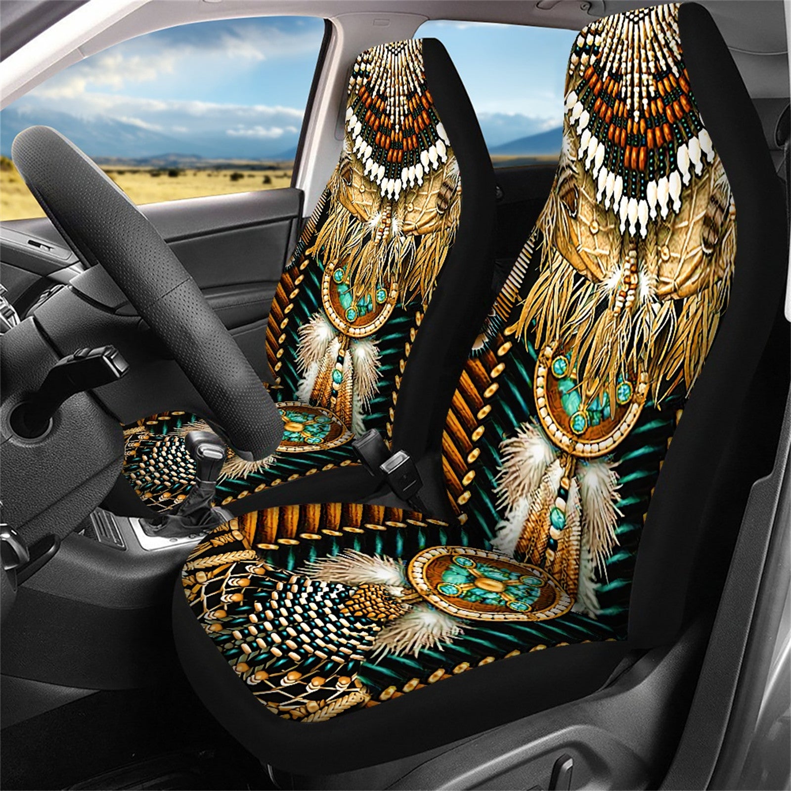 Xoenoiee Car Seat Covers， Front Seats and Rear Split Bench Seat Cover， Seat Protectors Interior Covers for Cars - American Native Indian Tirbal