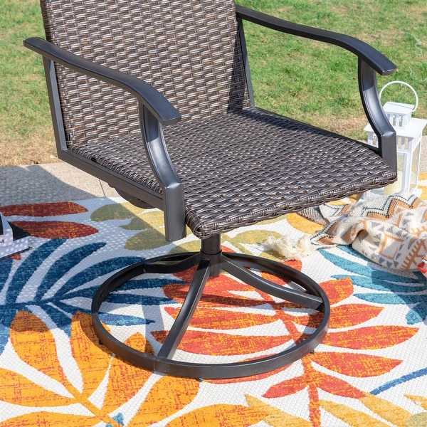 MAISON ARTS Outdoor Patio 7Piece Dining Set，1 Metal Table with an Umbrella Hole and 6 PE Rattan Chairs