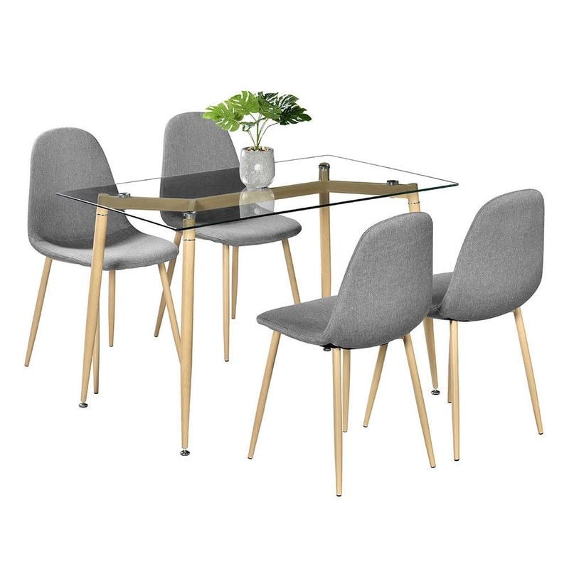 5 Piece Furniture Tempered Glass Dining Table w/4 Chairs Set