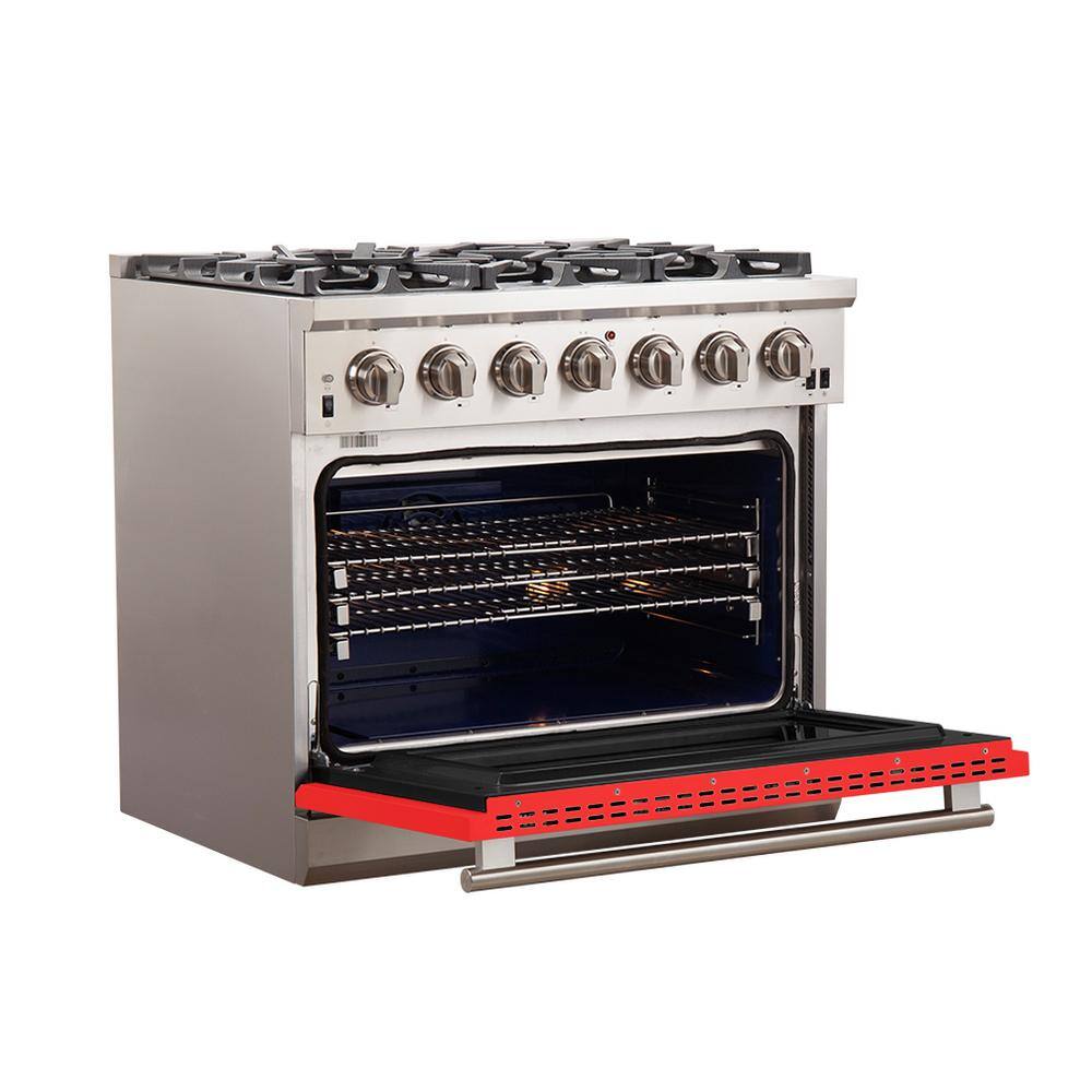 Forno Capriasca 36 in. 5.36 cu. ft. Gas Range with 6 Gas Burners Oven in Stainless Steel with Red Door FFSGS6260-36RED