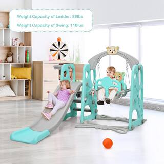 Costway 4-in-1 Toddler Climber and Swing Set with Basketball Hoop and Ball Green TY327417GN