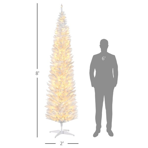 HOMCOM 8' Tall PreLit Slim Noble Fir Artificial Christmas Tree with 300 Warm White LED Lights and 618 Tips