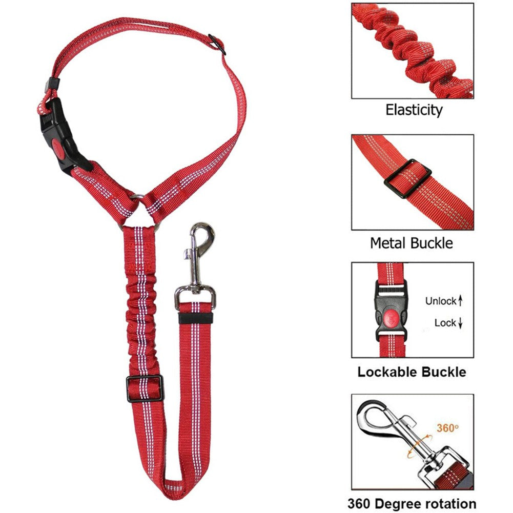 Yannee Headrest Anti Shock Pet Dog Car Seat Belt Bungee Lead Travel Safety Harness，Red