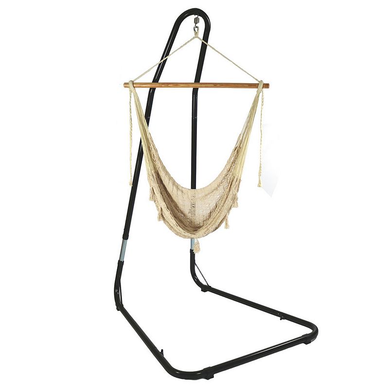 Sunnydaze Extra Large Cotton Rope Hammock Chair with Steel Stand - Natural