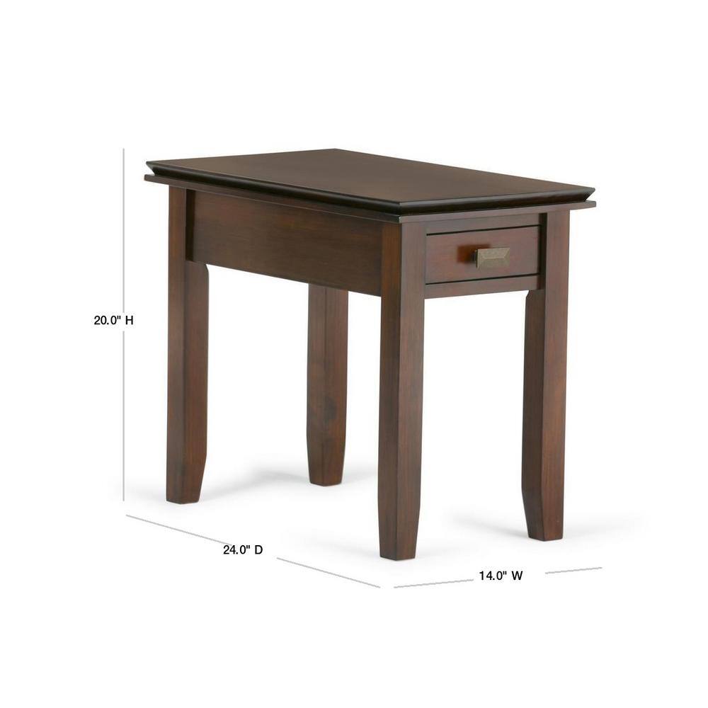 Simpli Home Artisan Solid Wood 14 in. Wide Rectangle Transitional Narrow End Side Table in Russet Brown AXCRART05-RUS