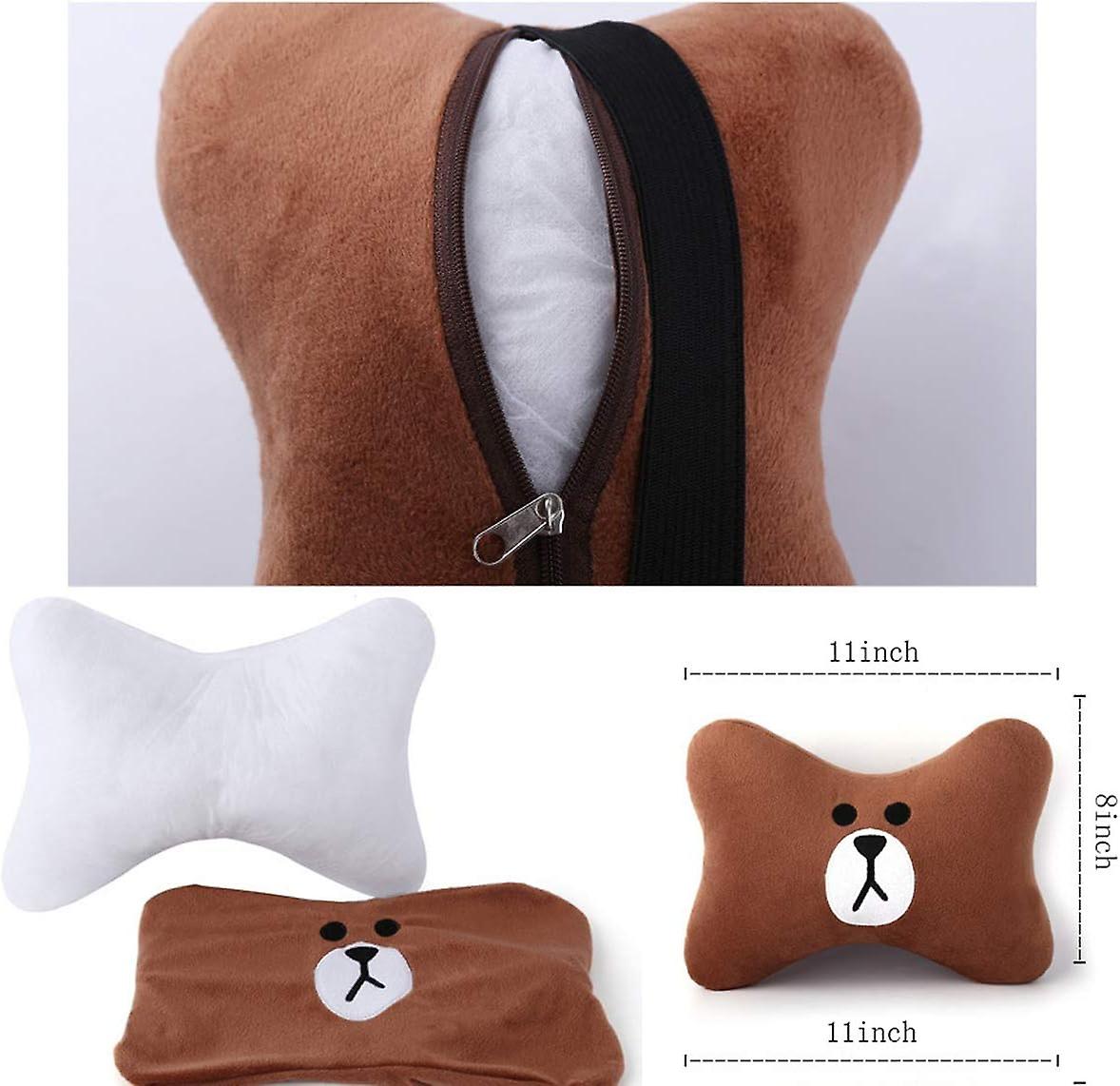 2pcs Car Headrest Pillow， Cartoon Car Neck Pillow， Comfortable Soft Car Seat Pillow， Head Rest Cushion， Universal Headrest Pillow For Travelling(brown