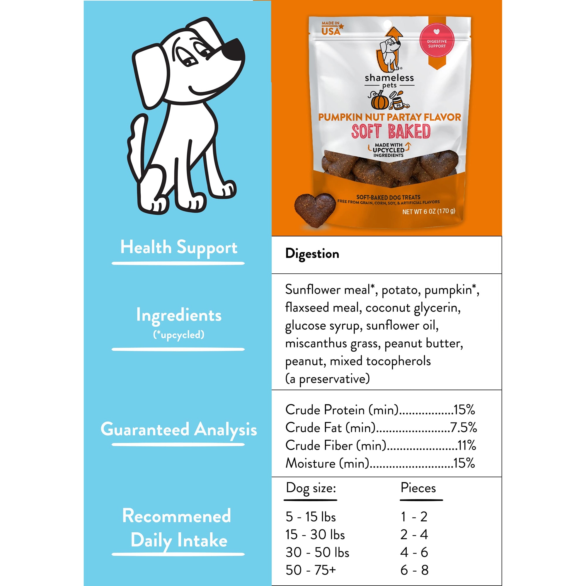 Shameless Pet Treats Pumpkin and Peanut Butter Soft-Baked Biscuit Dog Treats， 6 oz.