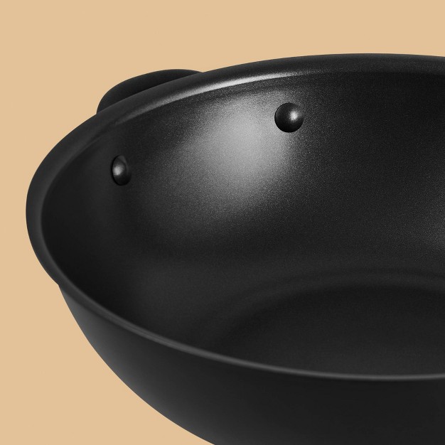 Hard Anodized Nonstick Induction Stir Fry Wok With Helper Handle And Glass Lid Matte Black