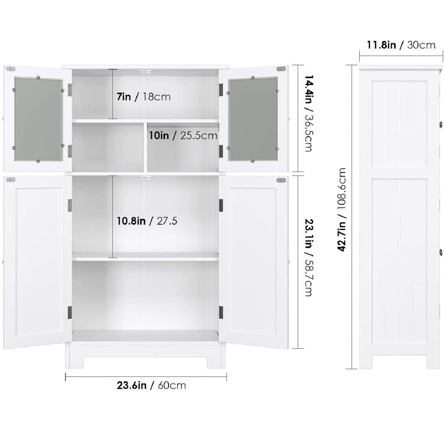 Homfa Bathroom Storage Cabinet, Floor White Wooden Linen Cabinet with Shelves and Doors, Kitchen Cupboard