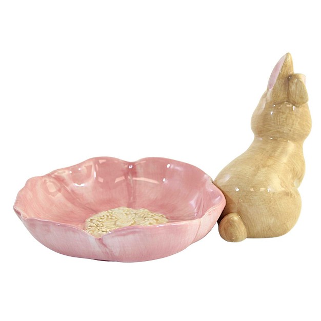 Bunny With Pink Petal Bowl Rabbit Flower Candy Dish December Diamonds Serving Platters