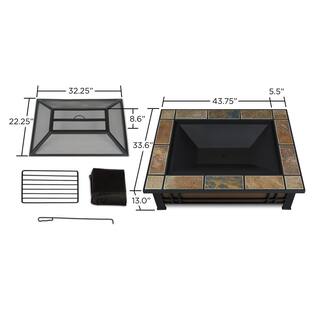 Real Flame Hamilton 44 in. x 13 in. Rectangle Steel and Slate Natural Wood-Burning Fire Pit in Black and Brown with Slate Top 946-NST