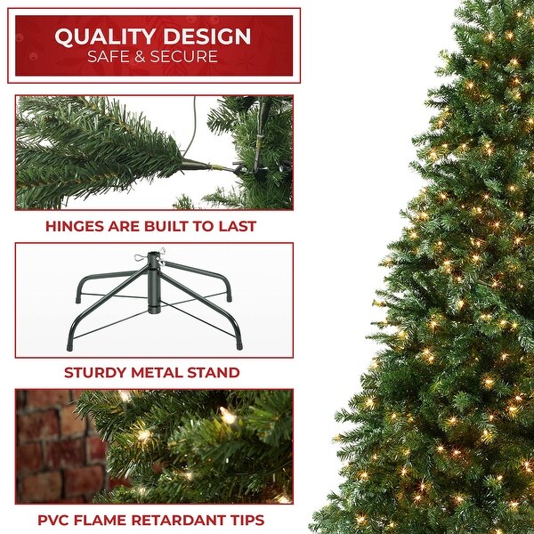 6.5FT Realistic PreLit Green Spruce Artificial Holiday Christmas Tree with Sturdy Metal Stand