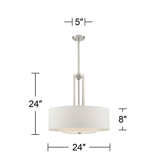 Wide Modern Glass Off White Drum Shade 4 light Fixture Dining Room Kitchen