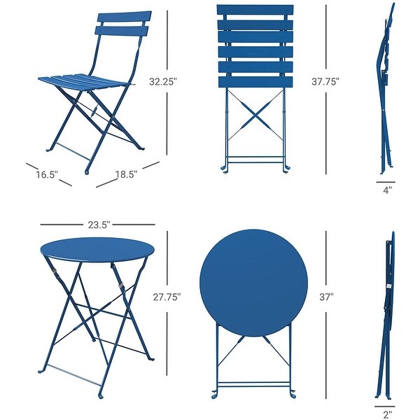 3piece Folding Steel Outdoor Patio Bistro Set