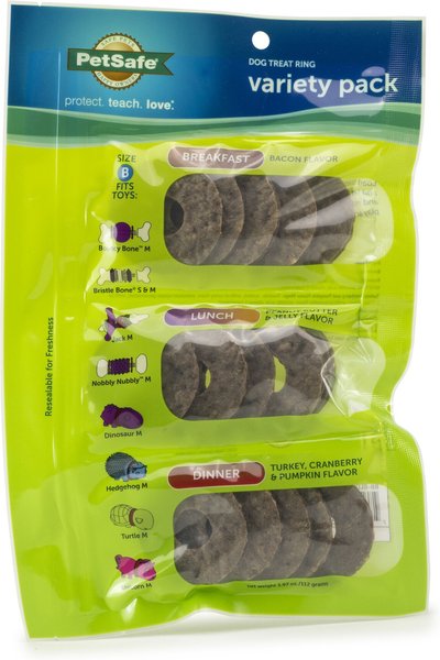 PetSafe Breakfast， Lunch， and Dinner Variety Pack Refill Rings Dog Treats， 15 count， Medium