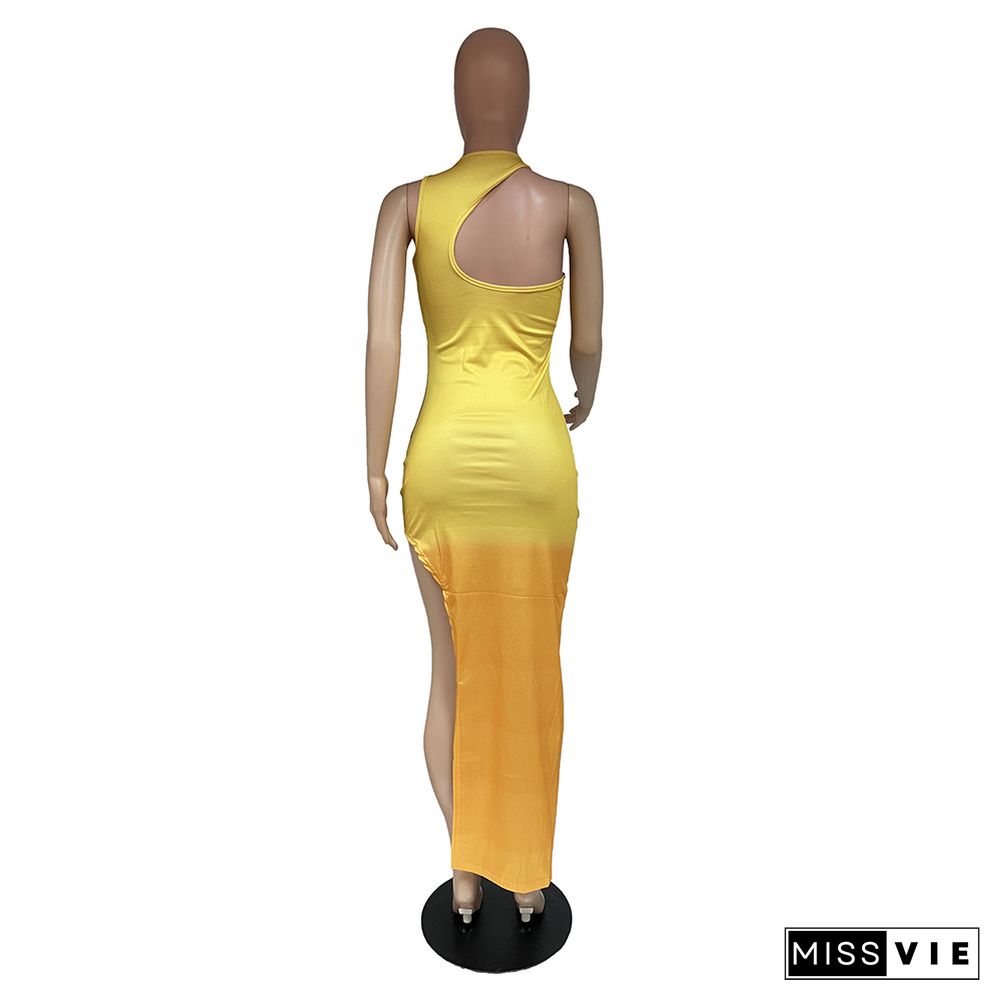 3D Print Sleeveless High Side Slit Bodycon Maxi Dress