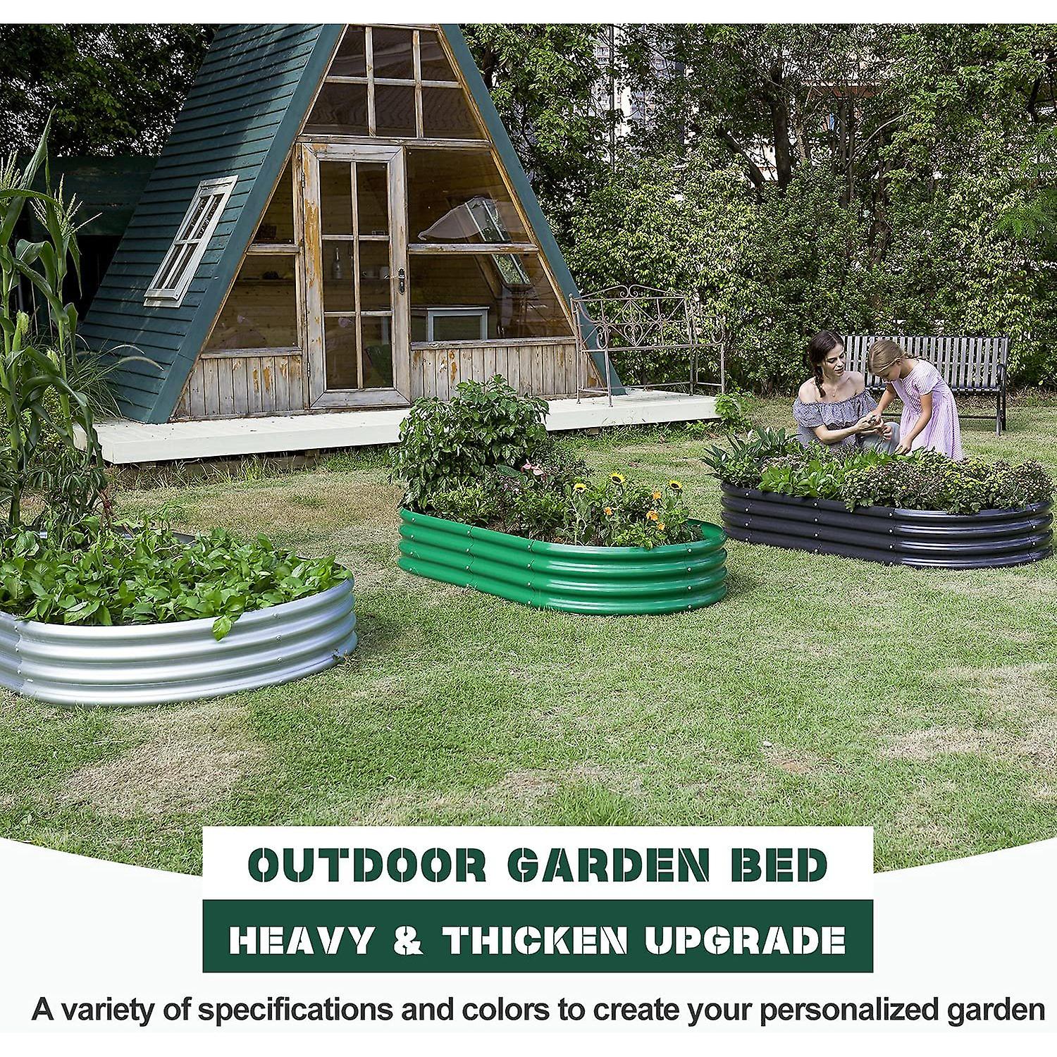 Galvanized Raised Garden Bed Kit， Galvanized Planter Raised Garden Boxes Outdoor， Oval Large Metal Raised Garden Beds For Vegetables