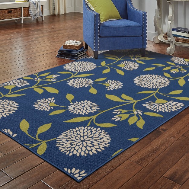 Cozumel Floral Patio Rug Blue green