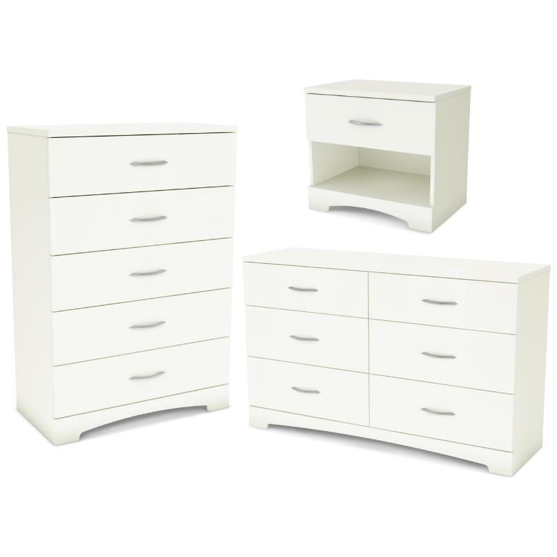 Home Square 3-Piece Set with Nightstand 5-Drawer Chest & Double Dresser in White