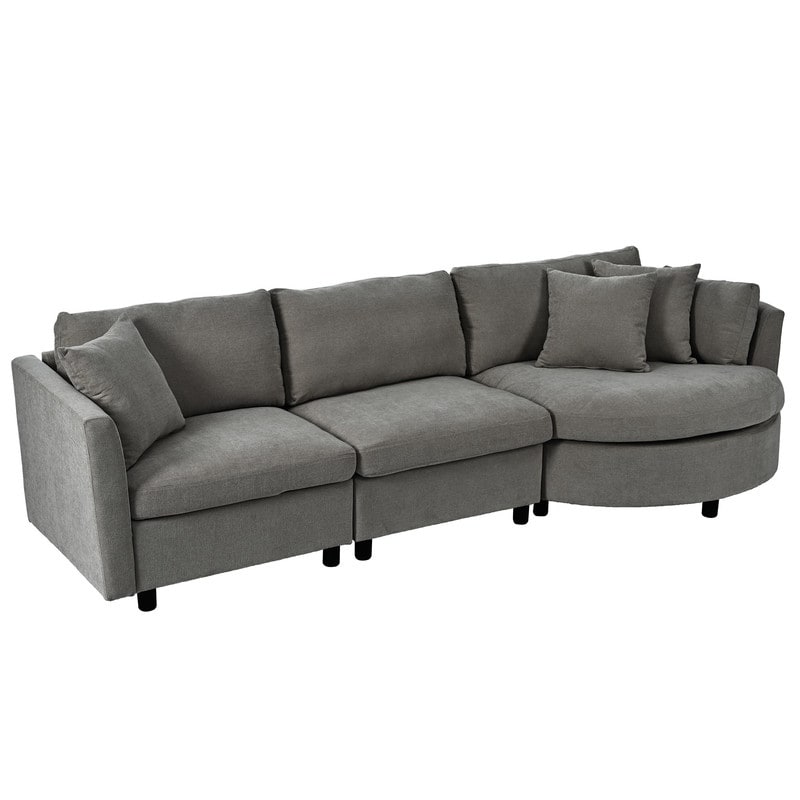 Modern Snow Neil Fabric Sofa with Three Pillows and Curved Seat