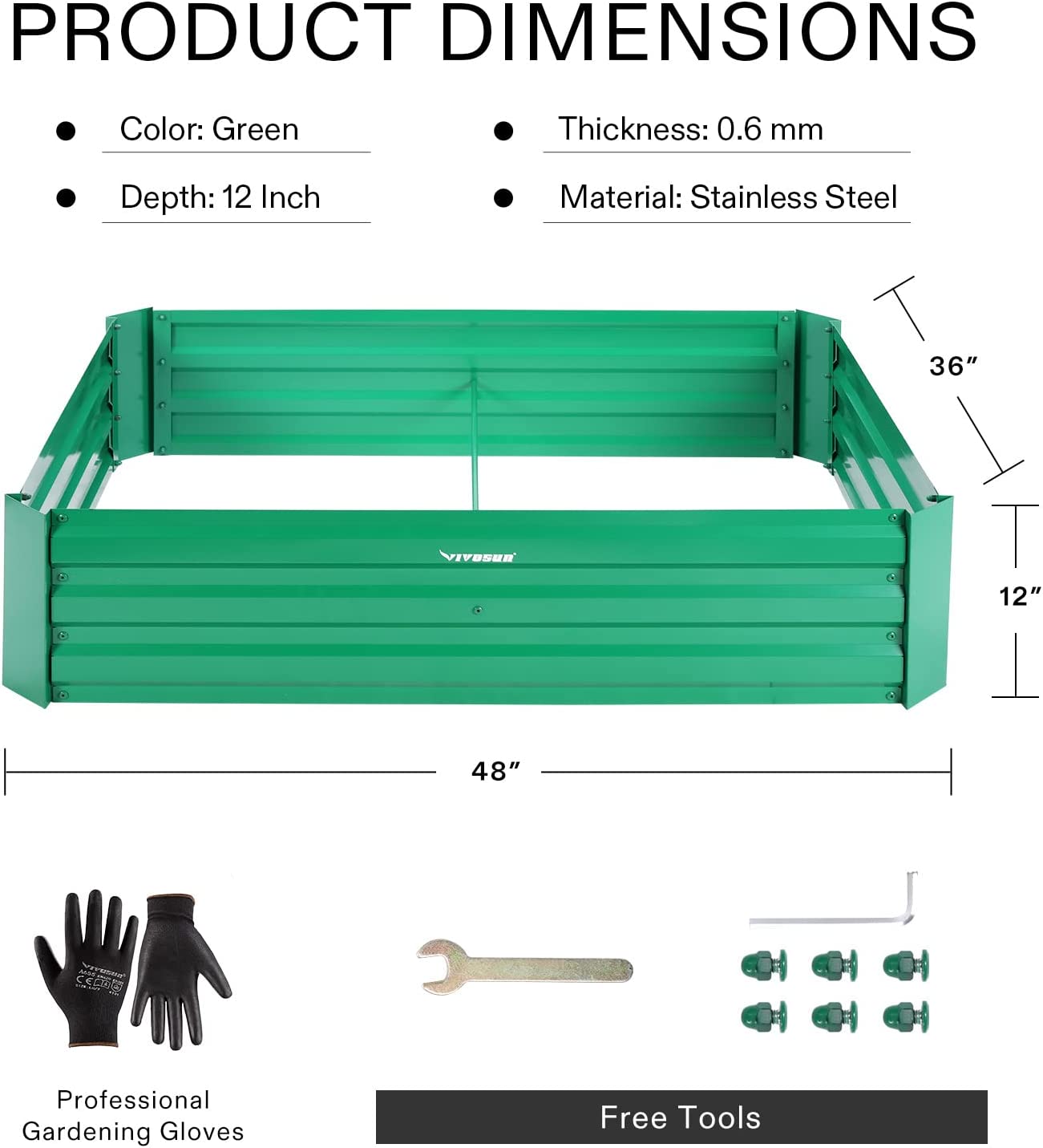 VIVOSUN 4x3x1 ft. Galvanized Raised Garden Beds with Gloves for Outdoor Gardening