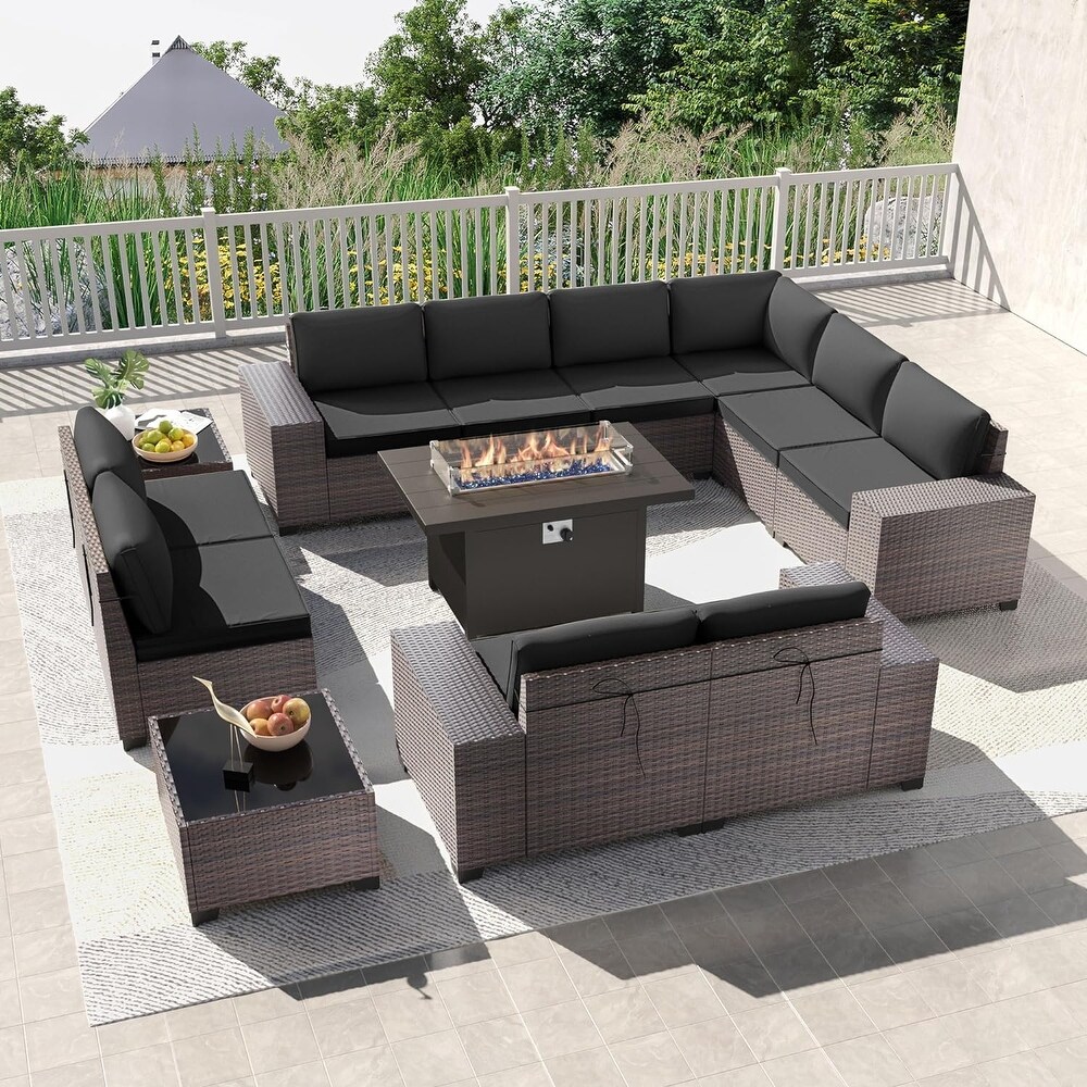 Kullavik 13 Pieces Outdoor Patio Furniture Set with Fire Pit Table