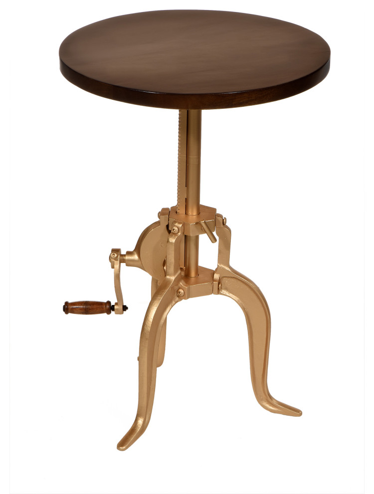 Regan Adjustable Crank Accent Table  Elm/Gold   Traditional   Side Tables And End Tables   by CAROLINA CLASSICS  Houzz