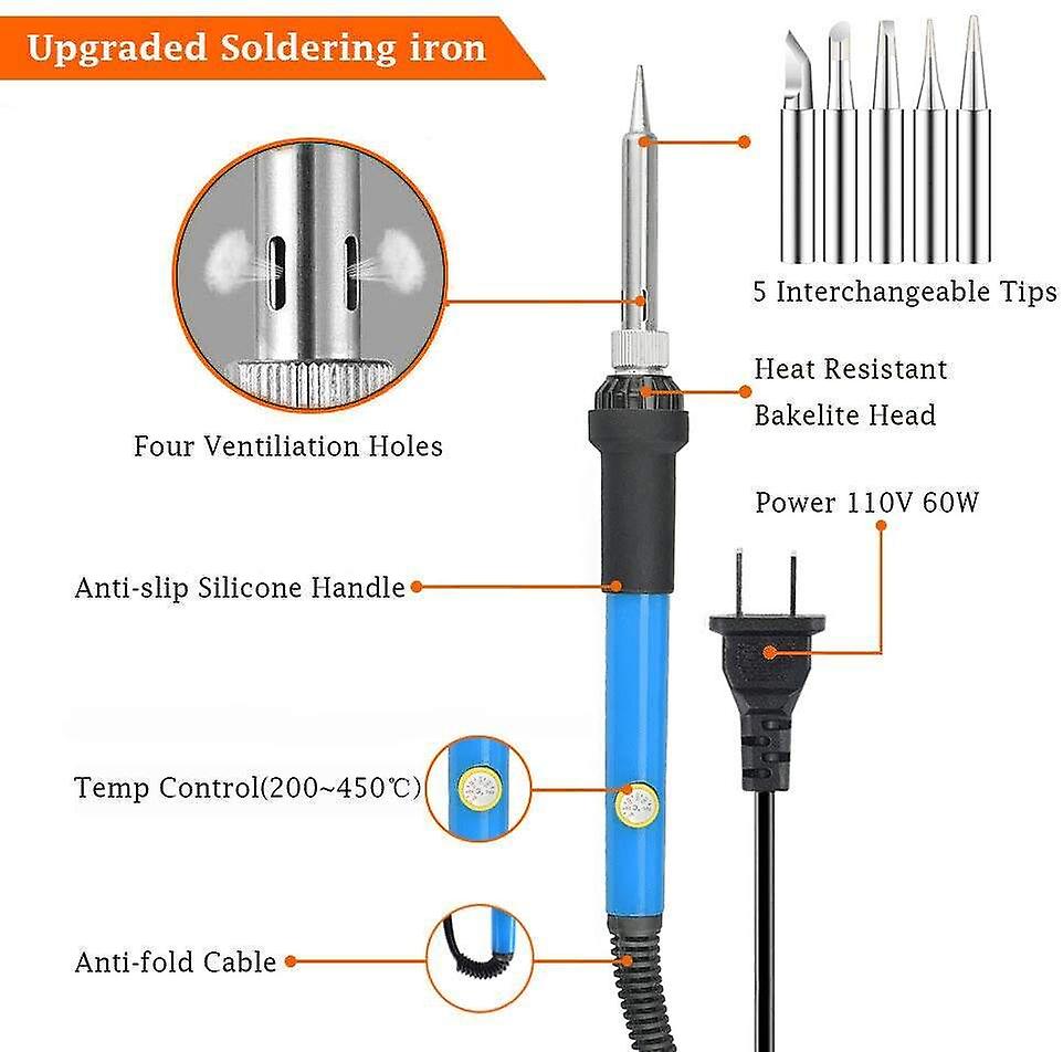 Soldering Iron Kit Electric 60w Adjustable Temperature Welding Tool Solder Paste