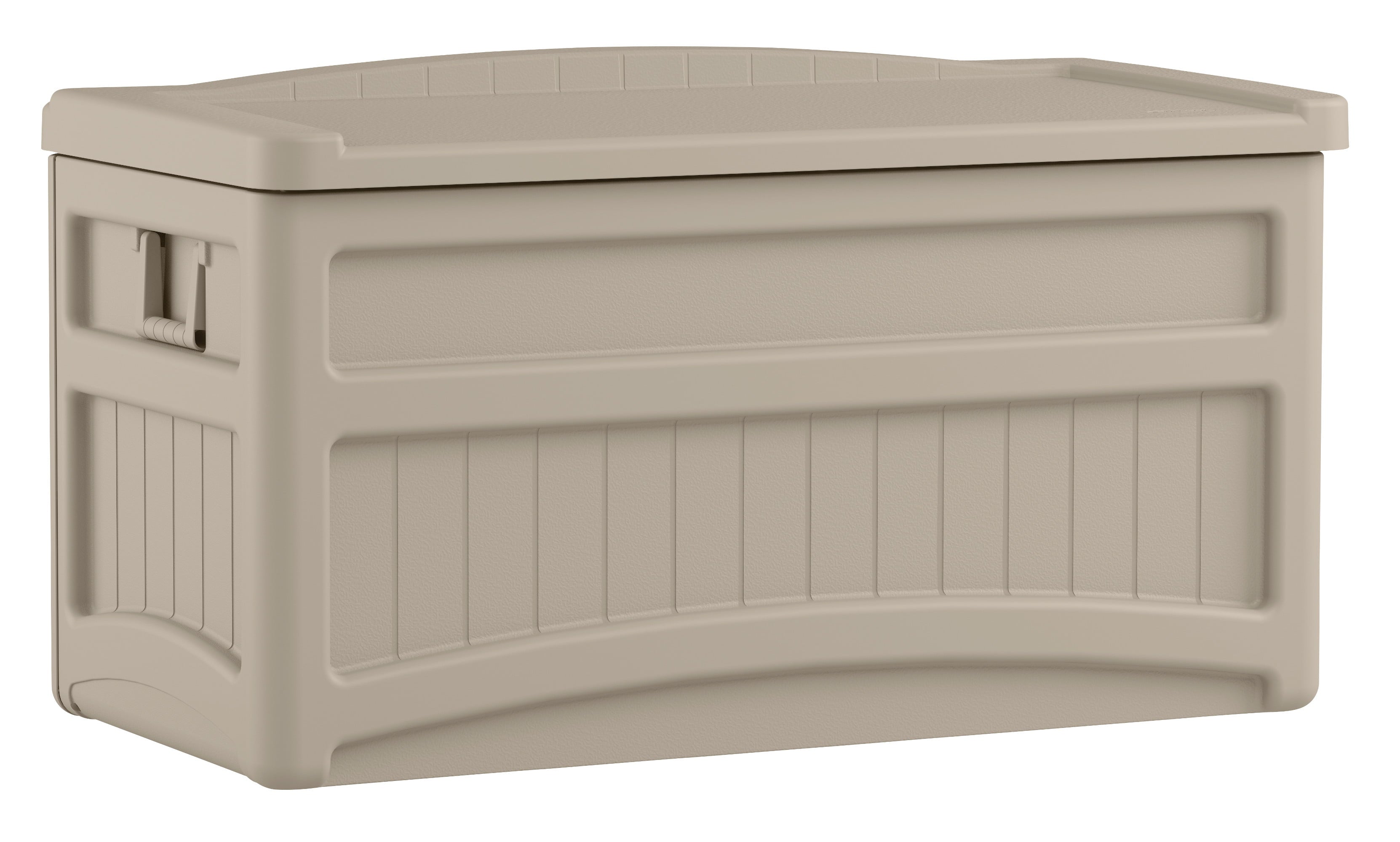 Suncast 73 Gallon Resin Deck Box with Seat, Light Taupe