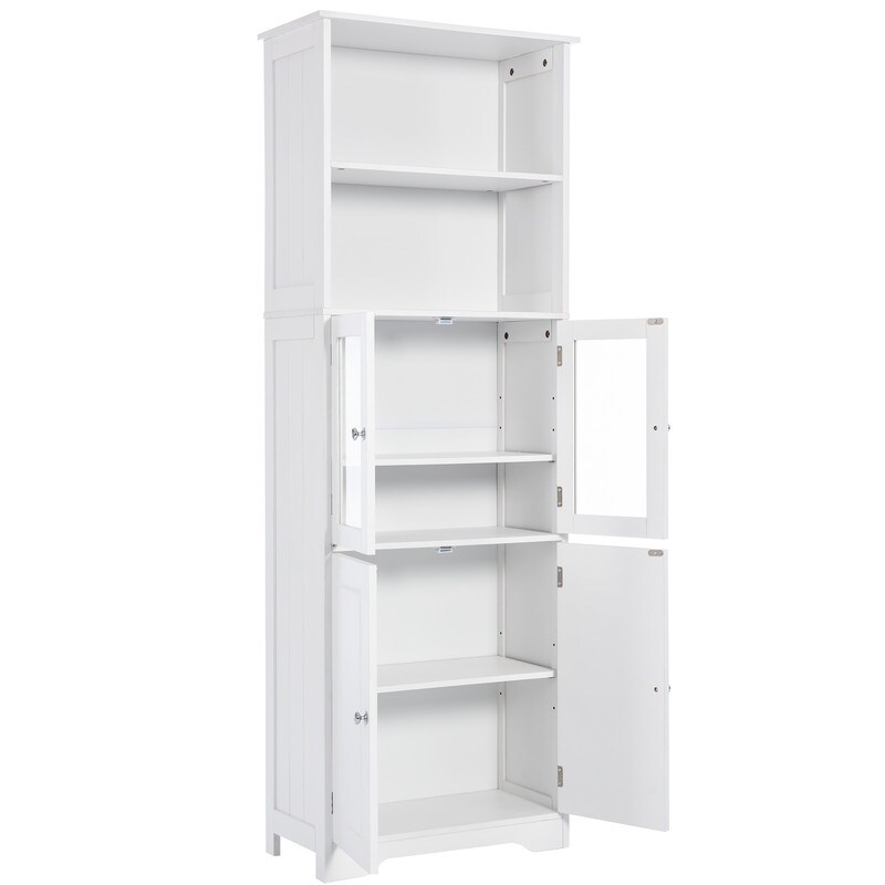 Wooden Freestanding Tower Cabinet Tall Bathroom Storage with Shelves and Doors