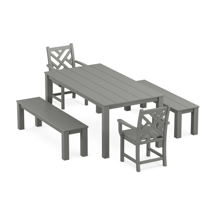 Polywood Chippendale 5-Piece Parsons Dining Set with Benches PWS2320-1