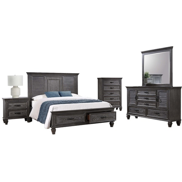 Wooden Storage Queen Storage Bedroom Set in Weathered Sage - - 36135784