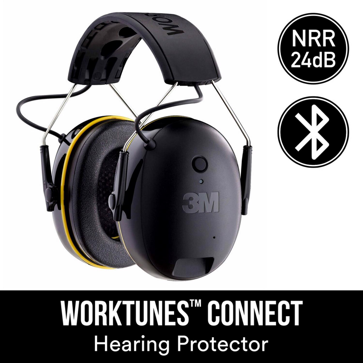 3M WorkTunes 24 dB Over-the-Head Hearing Protector Earmuff Black/Yellow 1 pair