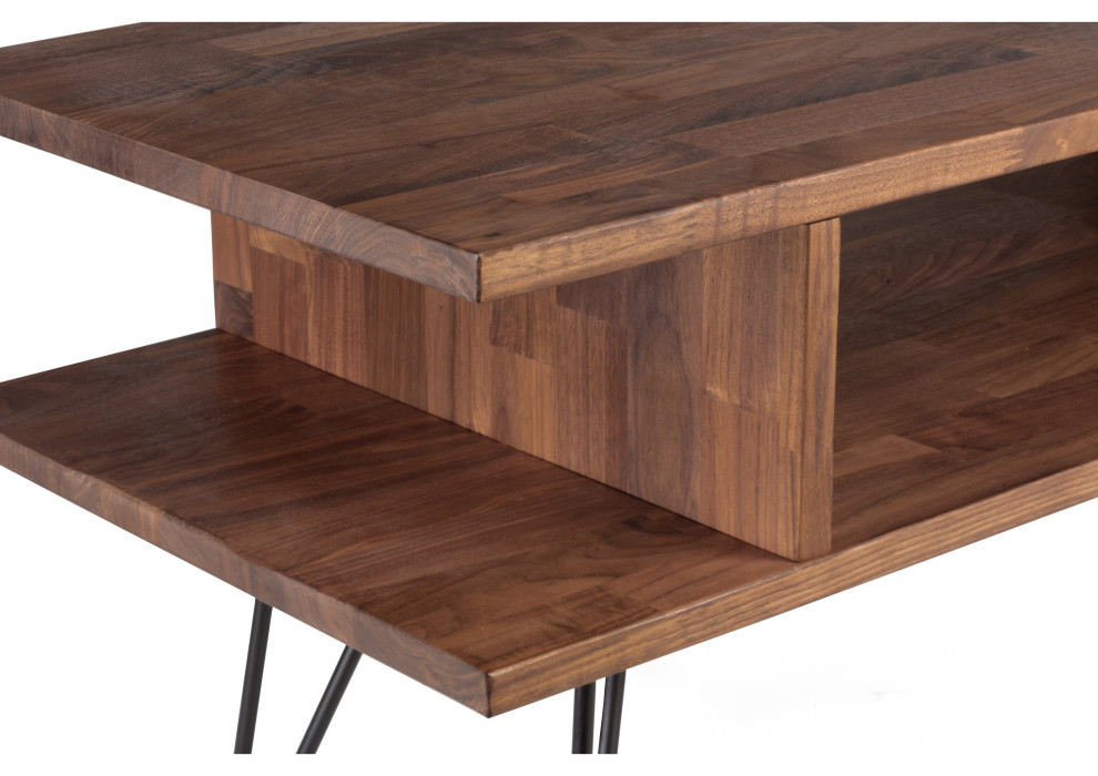 Zuma Modern Coffee Table  Solid Walnut Natural Finish  Black Hairpin Leg   Midcentury   Coffee Tables   by Plush Pod Decor  Houzz