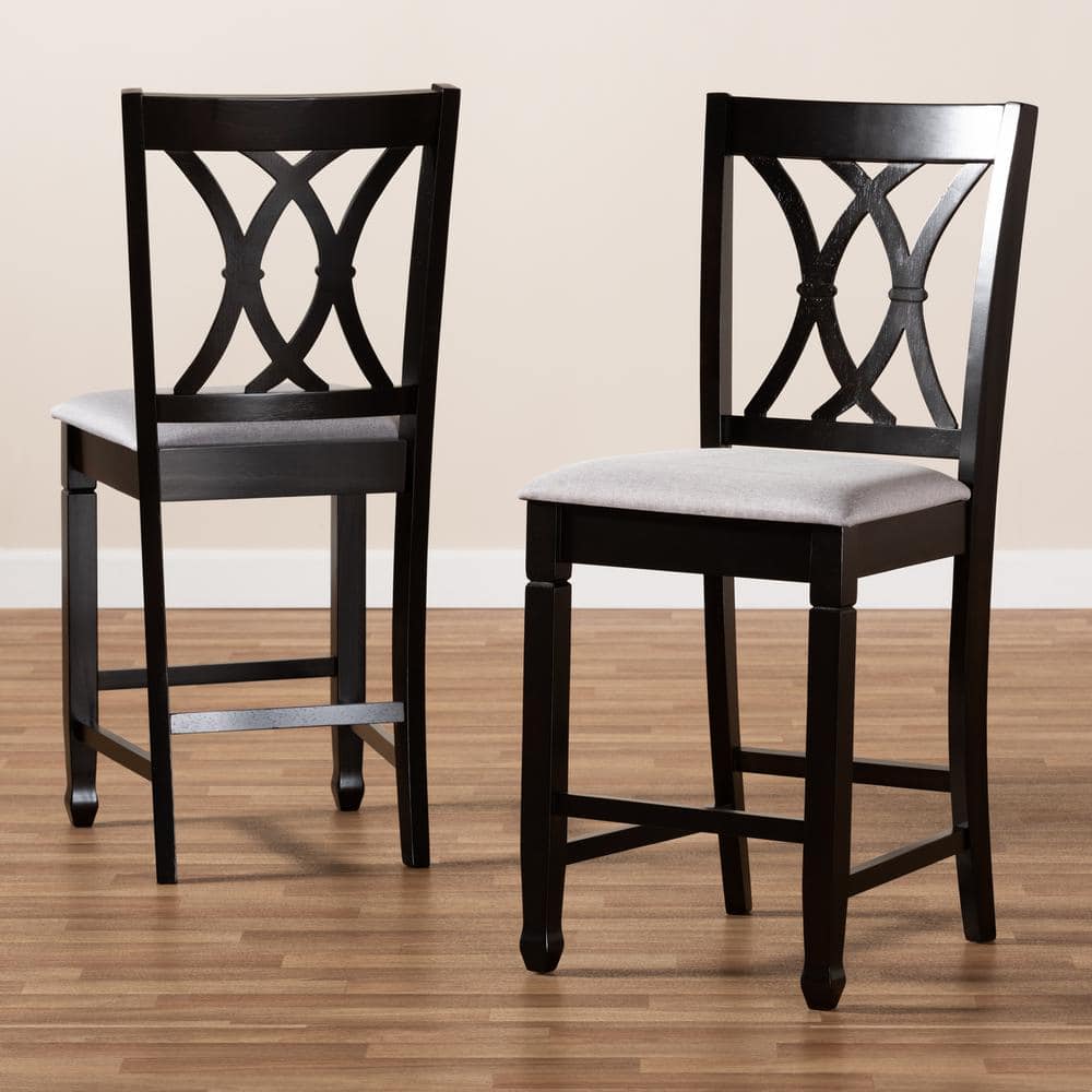 Baxton Studio Reneau 43 in. Gray and Espresso Bar Stool (Set of 2) 153-2PC-9596-HD